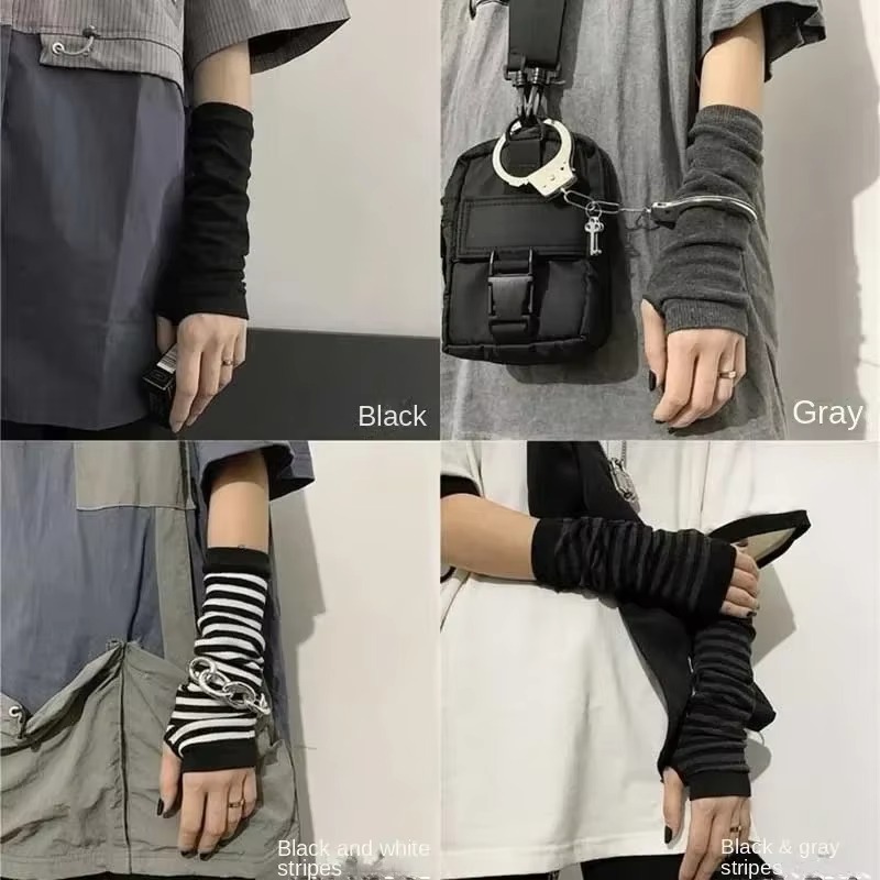 Y2K Tech Accessories - Black Punk Long Fingerless Gloves Cuff