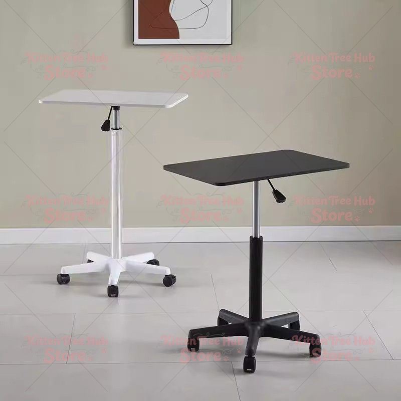 Laptop Stand Bamboo - Mobile Height Adjustable Desk with Wheels,