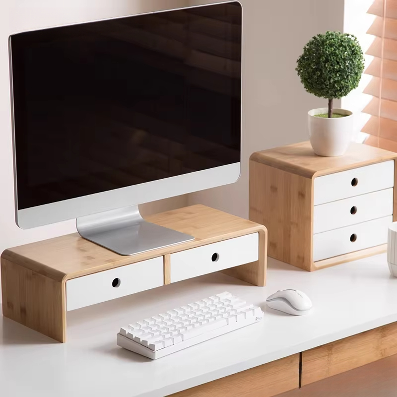 Laptop Stand Bamboo - Bamboo Laptop Monitor Riser Eco-Friendly Desktop